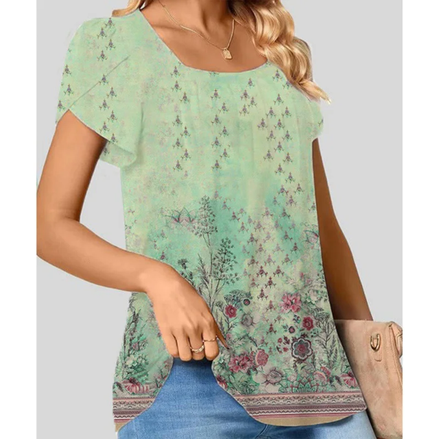 Camiseta informal y versátil de manga corta con estampado para mujer, camiseta de cuello cuadrado a la moda para verano Camiseta de cuello cuadrado