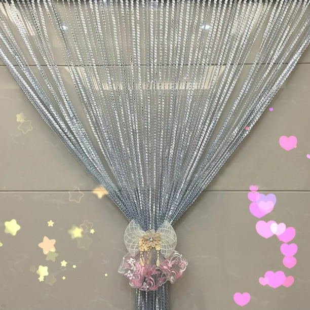 1x2m Diviser Diviser Cortina Ligera DIY Tassel Cortina de línea de plata Poliéster Fácil instalación para la pared de fondo del hogar