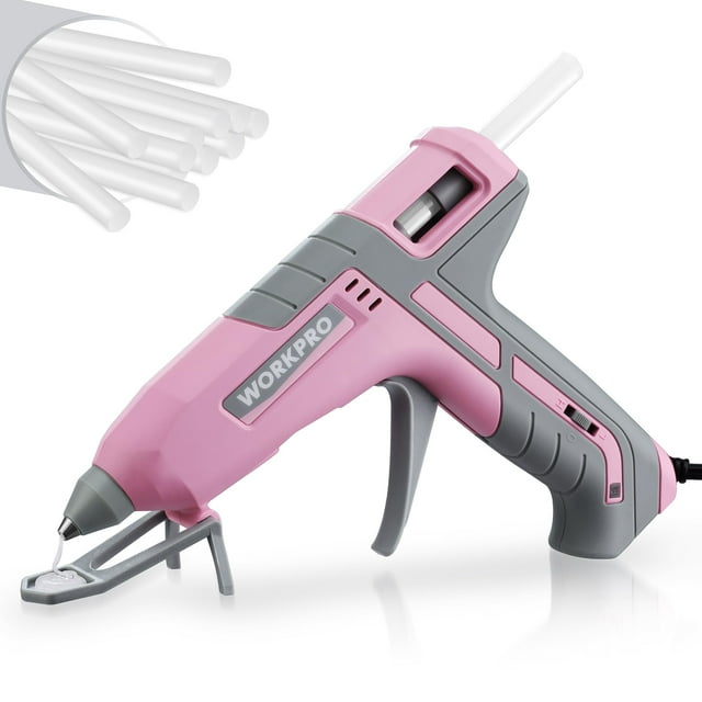 Cinta rosa de doble temperatura con pistola de pegamento caliente WORKPRO, tamaño completo, 60/100 W