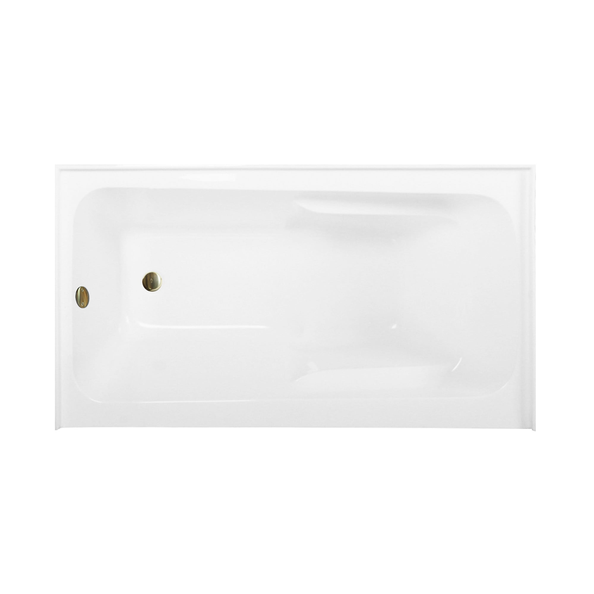 Aqua Eden CVTAP543023L7 54" Acrylic Rectangular 3-Wall Alcove Tub with Armrests, Left Hand Drain, Glossy White/Brushed Brass