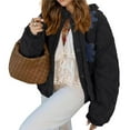 thumbnail image 2 of Female Floral Embroidered Cropped Quilted Jacket Winter Warm Button Down Puffer Jacket Coat with Pockets, 2 of 7