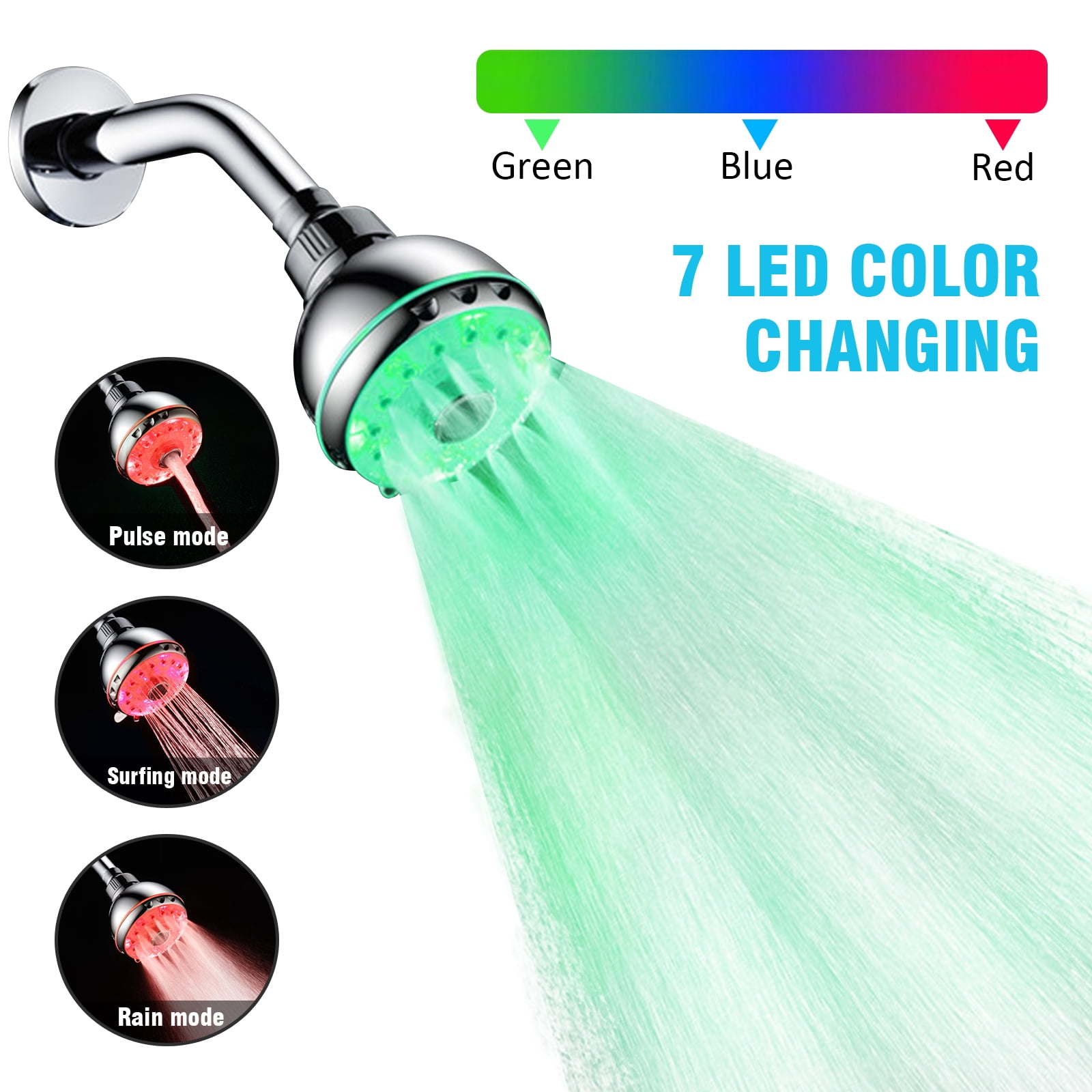 7 Color Changing LED Handheld Shower Head Ion Filter Water Saving Bathroom 