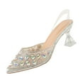 thumbnail image 2 of Viluyesy Women's Chunky Heels Sandals, Shallow Shiny Rhinestone Pointed Toe Spring Summer Party Causal Shoes Silver 6, 2 of 8
