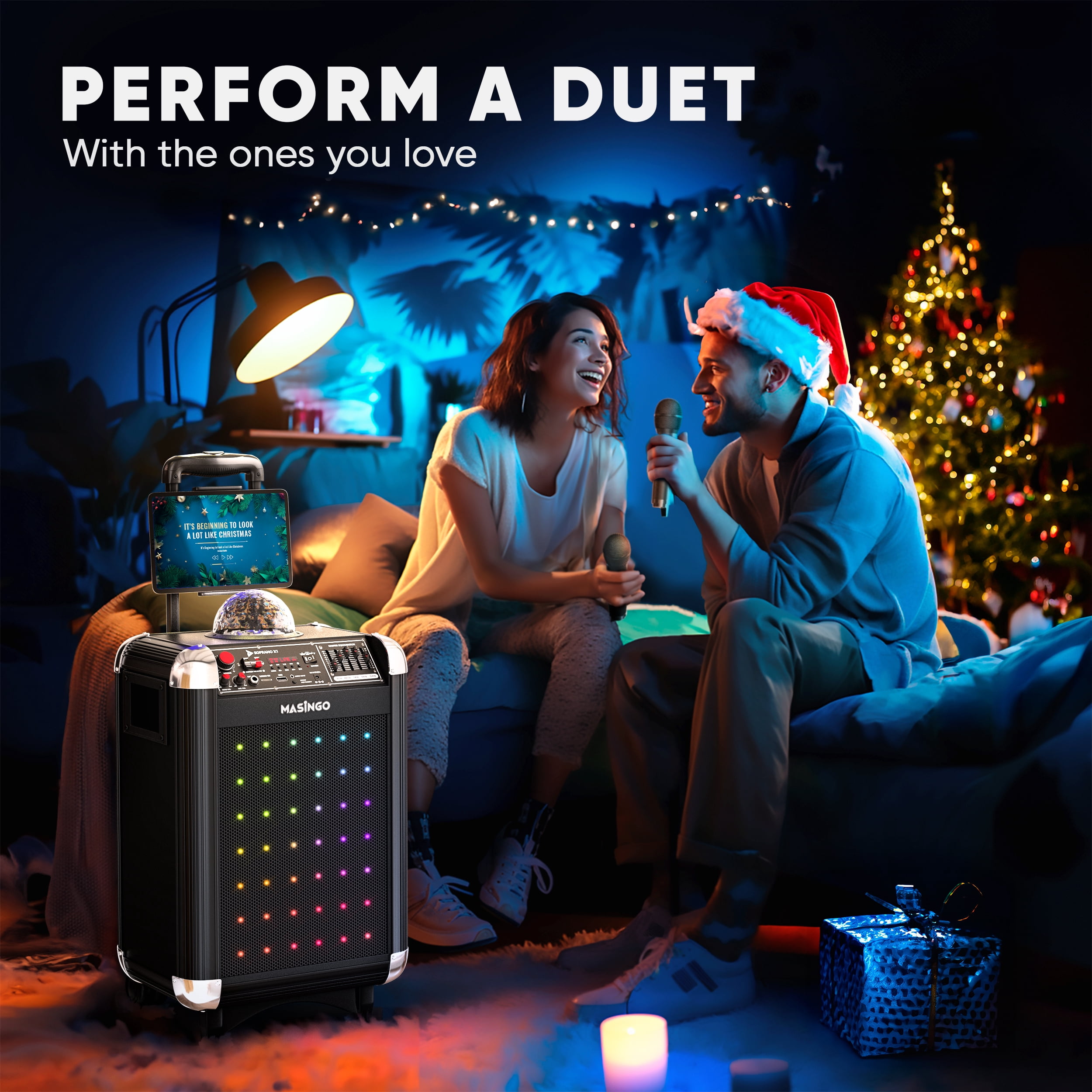 MASINGO Karaoke Machine with 2 Wireless Microphones, Bluetooth