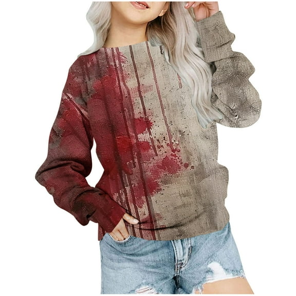 Odeerbi Toddler Girls Halloween Hoodies Ghost Print Hooded Sweatshirts Crewneck Oversized Sweatshirt 1-12 Years Kids Fashion Long Sleeve Pullover Tops Red