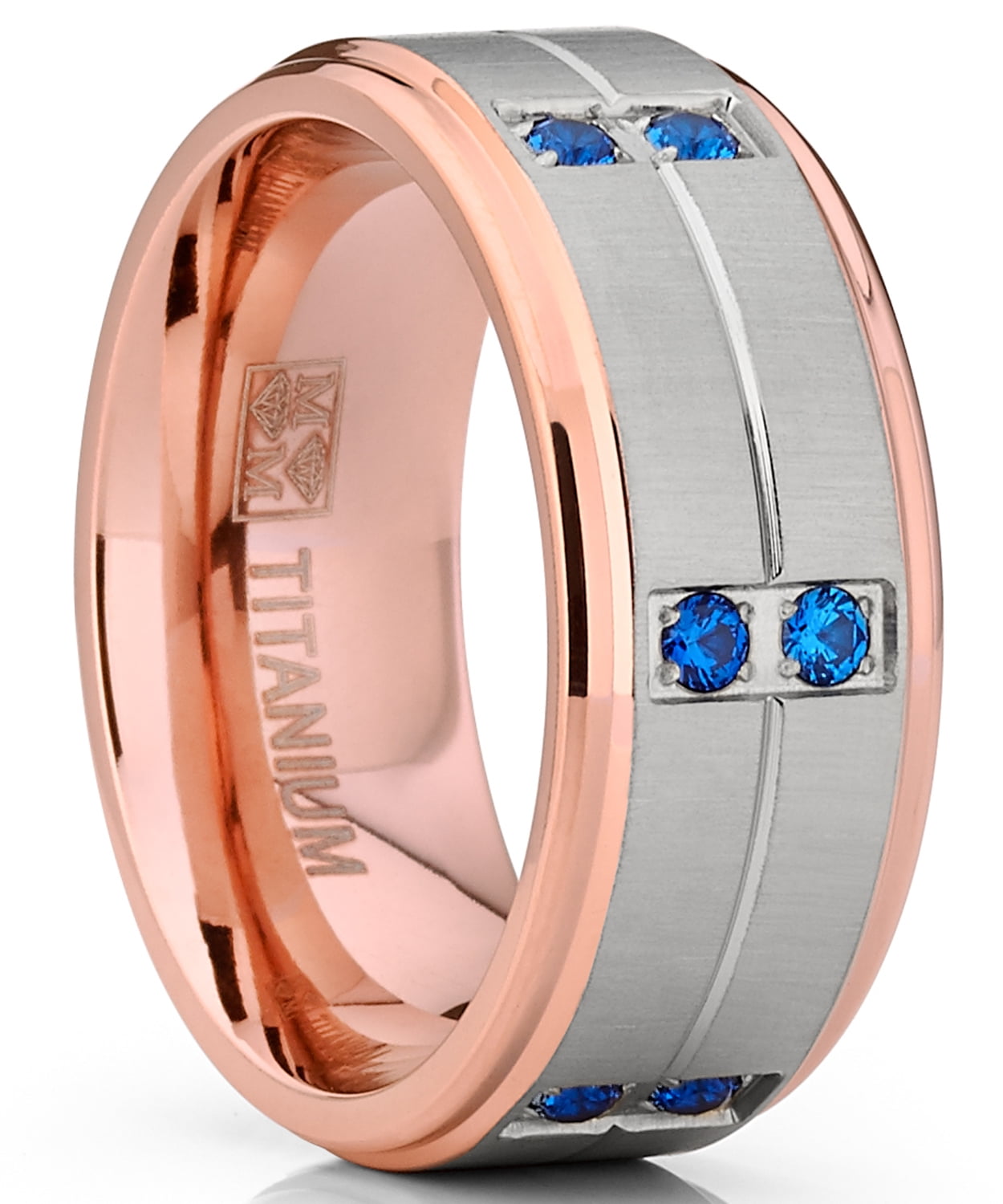 Mens Titanium Ring-8mm Wide Simulated Diamonds Classic Unisex Gold Tone Wedding Engagement Band Ring
