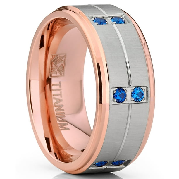 Blue And Rose Gold Mens Wedding Band Rodriguez Viey