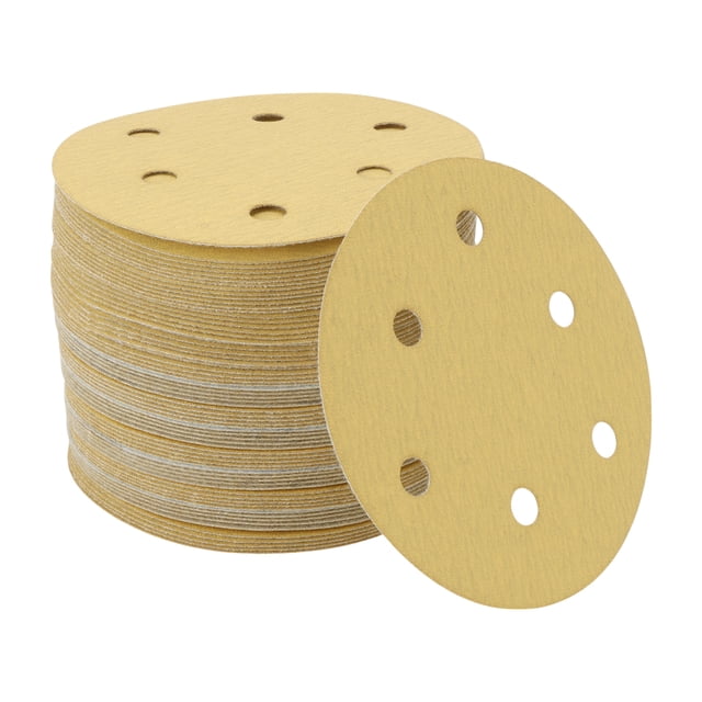 70 Pcs Papel de Lija Redondo 6 180 Grano Hojas de Lijado de Gancho y Bucle Universales para Reacondicionamiento Automotriz 125x125mm Óxido de Aluminio Amarillo
