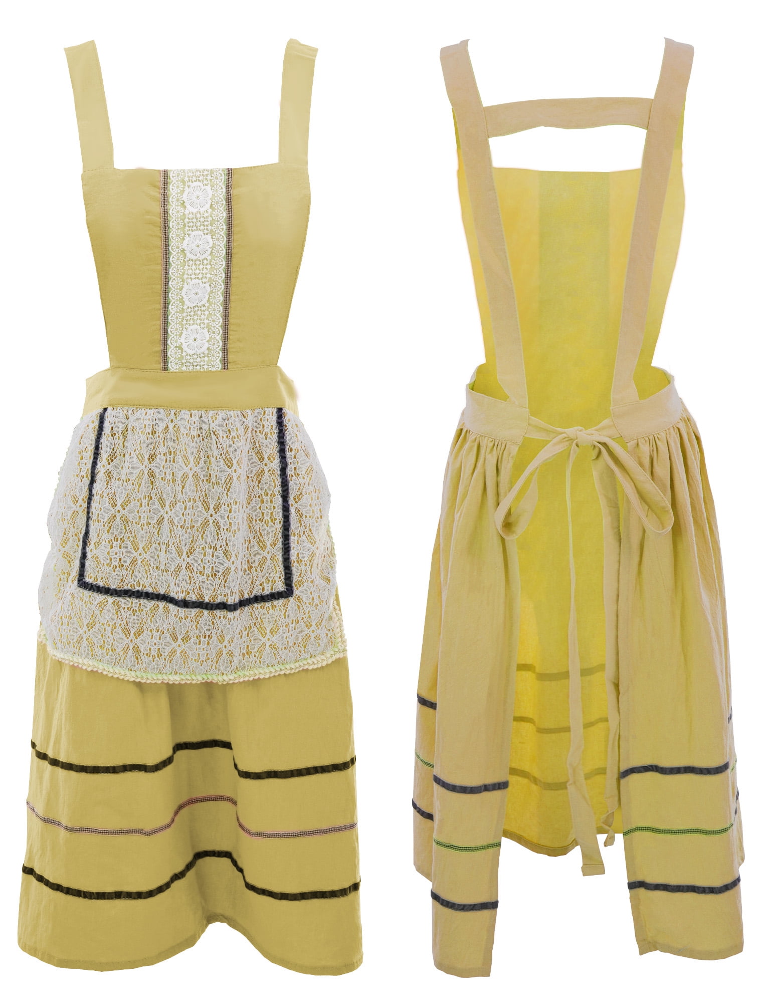 FEOYA Cooking Apron for Women Cotton Apron Pinafore Aprons Lace Cute aprons Dress Loose Smock for Kitchen Gardening Chef Baking Art Painting Yellow