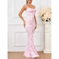 thumbnail image 4 of Women'S Summer Floral Bodycon Maxi Dress Spaghetti Strap Sleeveless Bohemian Maxi Dress Pink S, 4 of 8