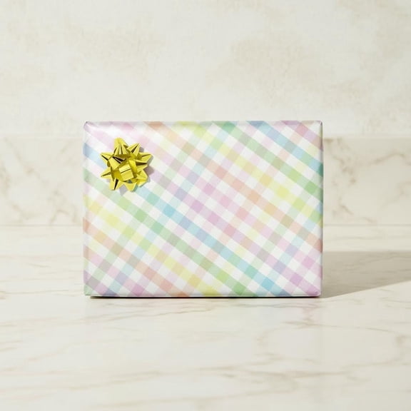 Plaid Easter Wrapping Paper - Holiday Gift Wrap with Soft Rainbow Checkered Designs, Folded Sheets, Easy to Store