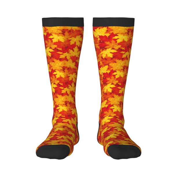Fotbe Vintage maple leaves autumn Calcetas Divertidas Estampadas para Hombre y Mujer, Calcetas de Algodón hasta la Rodilla para Caminar, Correr, Enfermería y Embarazo
