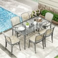 thumbnail image 2 of Pirecart Outdoor Glass Table with Umbrella Hole, Patio Dining Table for 6, for Garden, Balcony, Backyard, Poolside, Lawn, Gray, 2 of 7