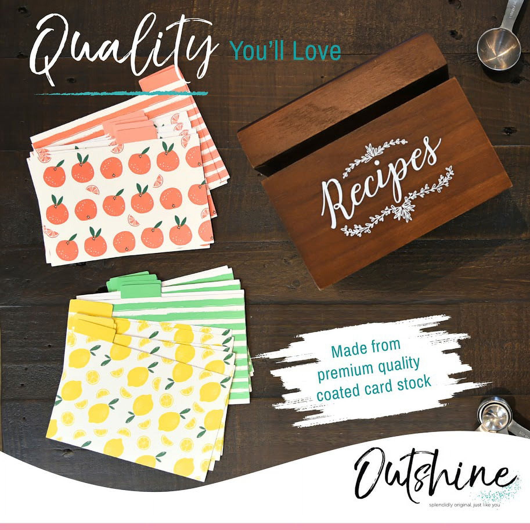 Outshine Premium Recipe Cards 4X6 Inches, Fruit Design (Set Of 50) |  No-Smear Double Sided Thick Cardstock | Bulk Blank Recipe Cards For Recipe  Box