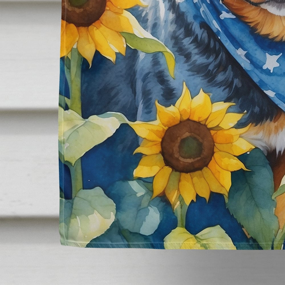 Australian Cattle Dog in Sunflowers House Flag 28 in x 40 in