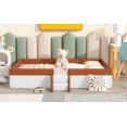 thumbnail image 5 of DreamBuck Full Size Floor Bed, PU Leather Upholstered Daybed with Stairs, Fence and Wood Slats Support, Montessori Bed Frame for Teens, No Box Spring Needed, 5 of 9
