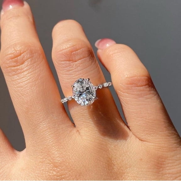 solitaire jewels 2.75CT Oval Moissanite Hidden Halo Engagement Ring For Women, 14K White Gold Plating Over Silver, D Color VVS Clarity