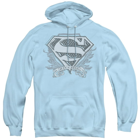 Superman Sketchy Crest Shield Adult Pullover Hoodie Sweatshirt Light Blue