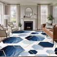 thumbnail image 2 of 6x9Ft Area Rugs Navy Blue Marble Non-Skid Rubber Backing Large Rectangle Rugs - Living Room Bedroom Home Office, Gold White Geometric Hexagon Modern Indoor Floor Mat Carpets Washable Rug, 2 of 9