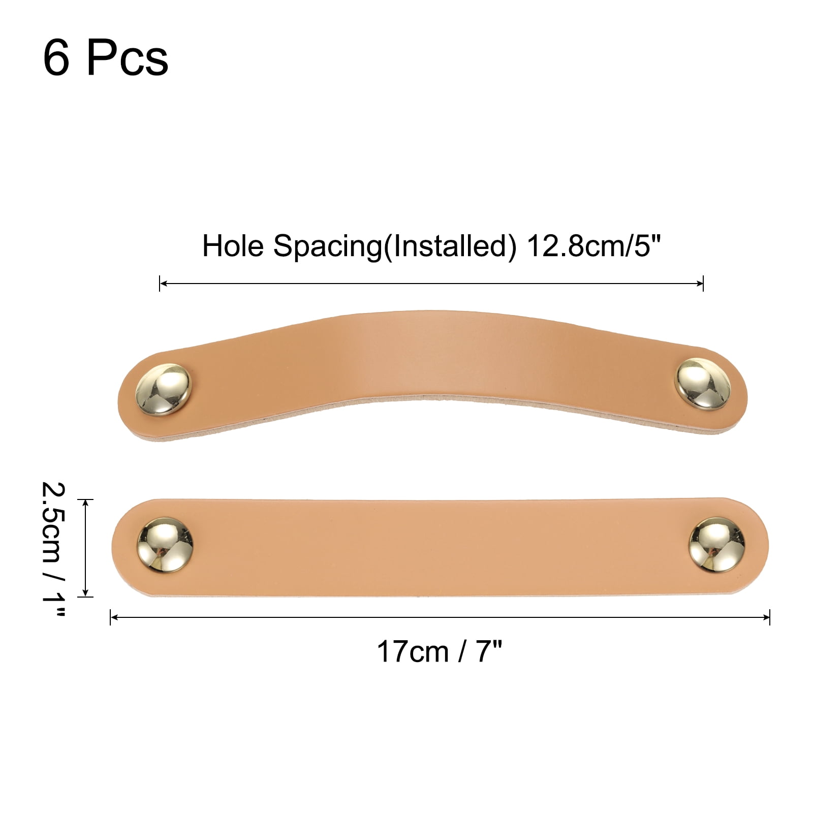 Unique Bargains Leather Pulls Double Hole Leather Drawer Knobs Dresser Handles Beige/Gold