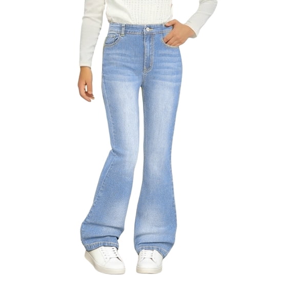 XIYNBAOK Girls Flare Jeans High Waisted Stretch Bell Bottom with Pockets for Teens Girl Vintage Slim Fit Denim Pants Tweens Trendy Streetwear Clothes