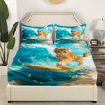 thumbnail image 3 of Cute Cat Bed Sheets Set Ocean Theme Twin Sheet Set, Tropical Beach Sheets Surfing Surfboard Bed Set, Kawaii Kitten Animal Flat Sheet, 3 of 6