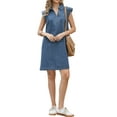 thumbnail image 2 of Denim Dress for Women V Neck Cap Sleeve Loose Above the Knee Casual Tunic Jean Dress Gray Blue XS, 2 of 6