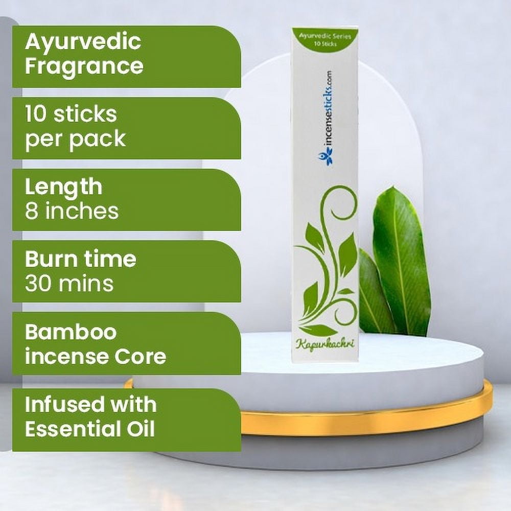 Kapurkachri Incense Sticks 8" - 10 Packs, 10 Sticks Each | Minty & Fresh Aromatic Blend