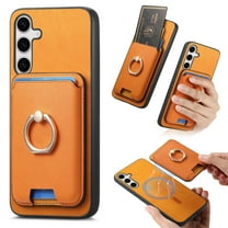 PU Leather Case for Samsung Galaxy A56 5G, Detachable Magnetic Card Holder Slim Protective Support Car Magnetic Mount Secure-Grip Ring Stand Compatible with Samsung Galaxy A56 5G - Yellow