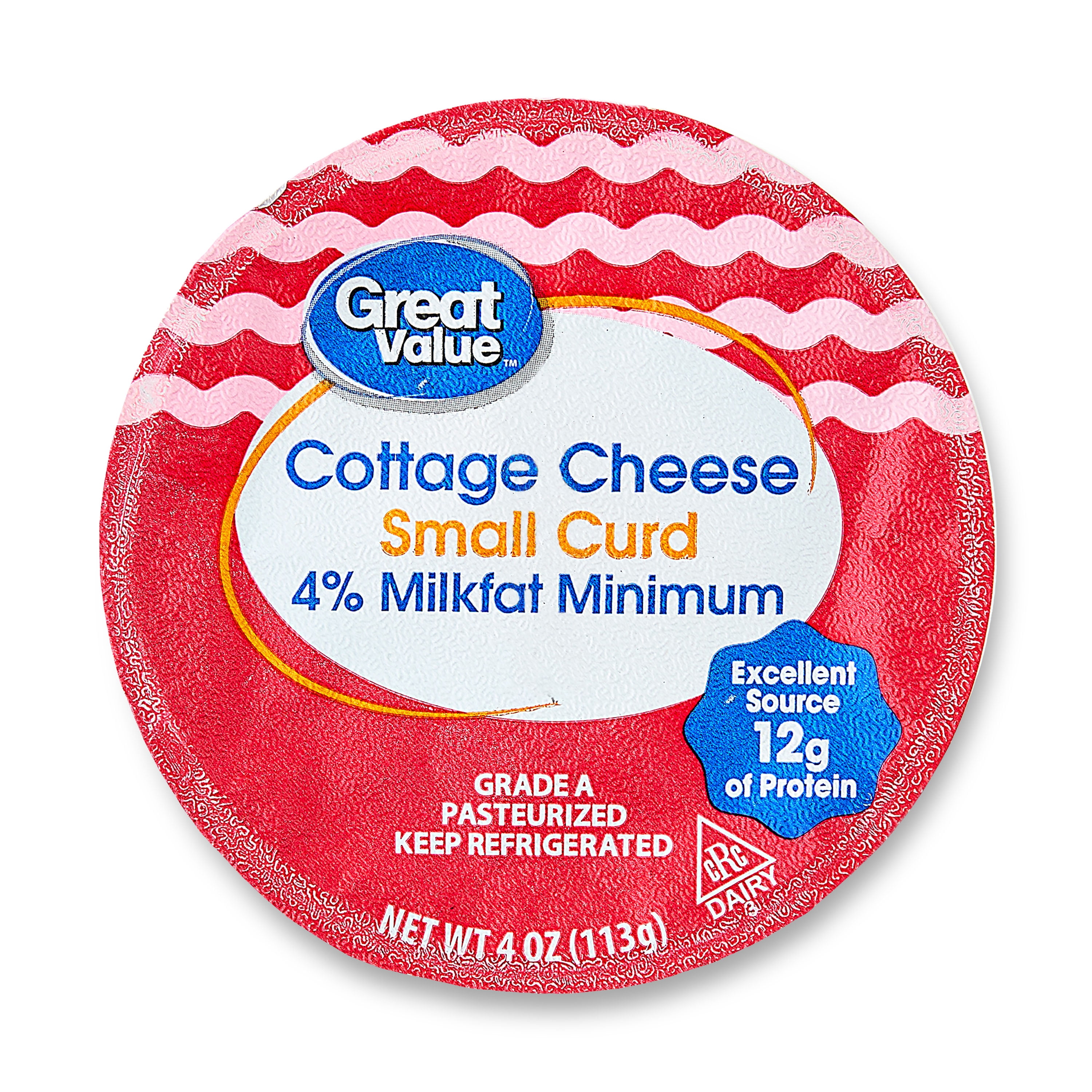 Great Value 4% Small Curd Plain Cottage Cheese, 4 oz, 4 Count