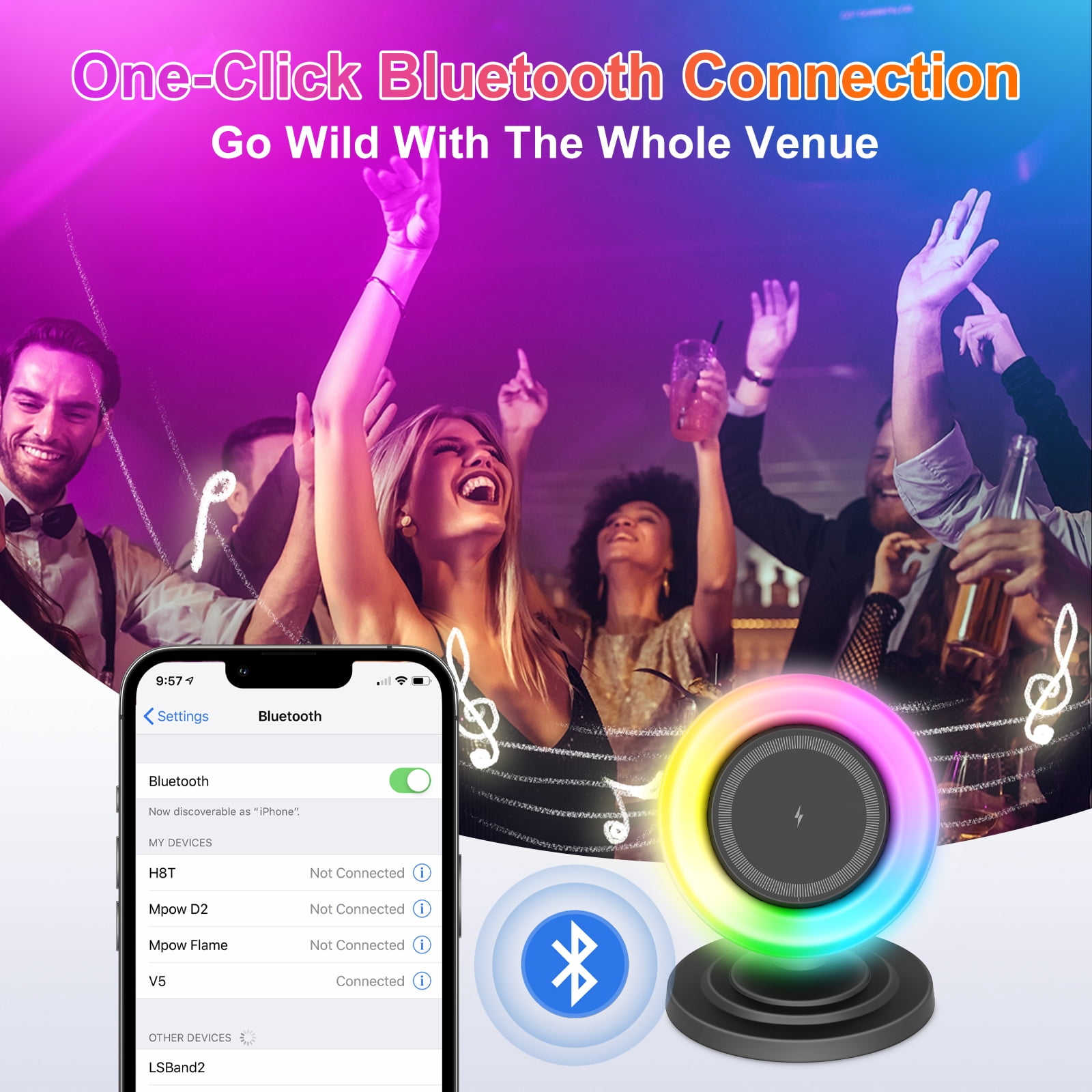 Charging Station, Bluetooth Speaker, 3 in 1 Wireless Charger for iPhone 17e 17 16 15 14 13 12 Series, Phone Stand for Samsung Series, with RGB light, Perfect Gift for Family Party, Black