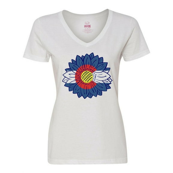 Inktastic Colorado Flag Sunflower Women's V-Neck T-Shirt