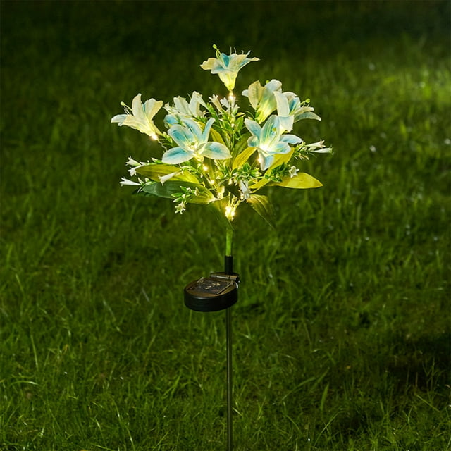 Luces LED solares para flores | 7 luces de suelo con 42 LED blanco cálido | Decoración de jardín exterior de 73 cm | Grado de impermeabilidad IP55