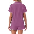 thumbnail image 3 of INSPIRE CHIC Women's Pajama Sets Short Sleeves Comfy Highly Elastic Button Up Tops and Shorts 2 Pcs XX-Lareg Purple, 3 of 6