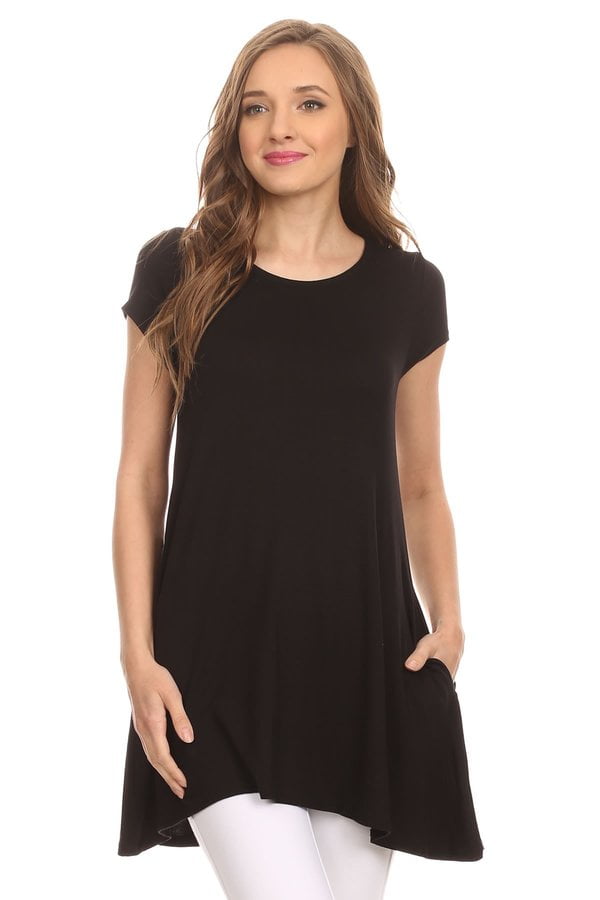 Moa Collection - Women&amp;#39;s Short Sleeve Solid Tunic Top