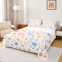 Castle Fairy Kids Teens Xmas Winter Snowflakes Twin Sheet Sets 3pcs,Happy New Year Twin Fitted Sheet Microfiber,Merry Christmas Breathable Flat Sheet,Breathable Home Decor