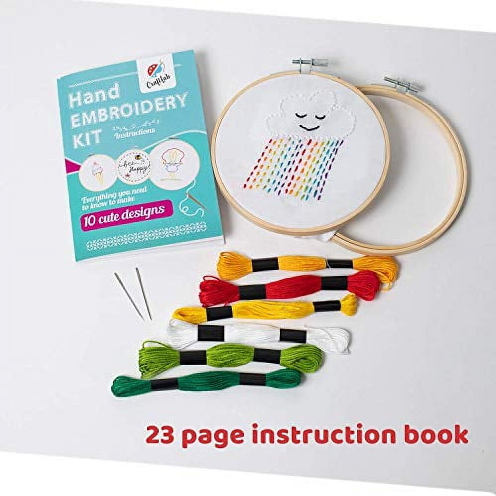 CraftLab Kids Embroidery Kit for Beginners, Kids Craft Starter Kit Gift for Ages 7 to 13, Includes 10 Projects, Embroidery Hoops, Fabric, Patterns,