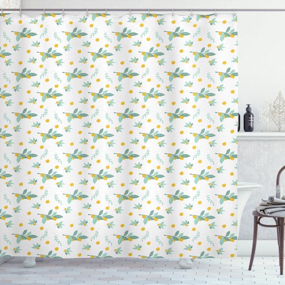 Ambesonne Lemons Shower Curtain, Citrus Fruits and Leaves, 69"Wx84"L, Jade Green Almond Green