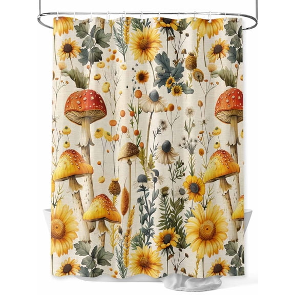 Mushroom Stall Shower Curtain, Waterproof Shower Curtains for Bathroom, Sunflowers Spring Floral Summer Botanical Washable Fabric Cloth Bath Curtain for Bathtub Decoration with Hooks 36x72 Inches