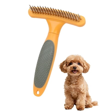 Double Row Undercoat Rake for Dogs and Cats, Heavy Duty Pet Grooming Comb for Long Hair & Thick Double-Coated Breeds, Deshedding Brush for Golden Retriever, German Shepherd, Husky (OrangeBlue)