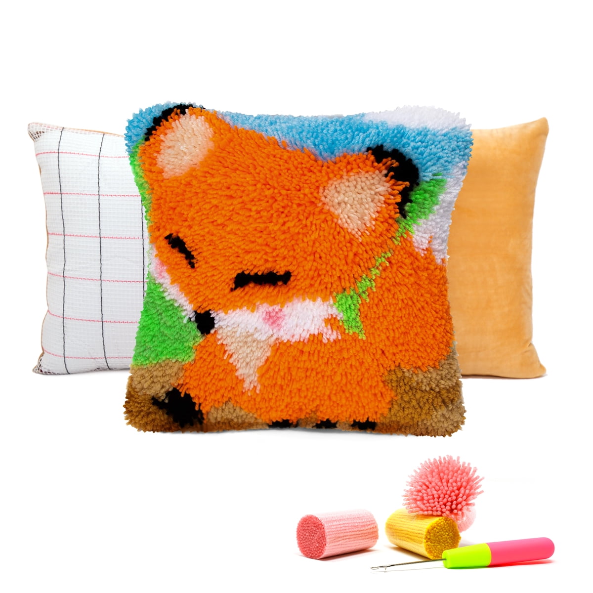 Latch Hook Pillow Kits for Adults pillow,latch hook pillow kits,Fox And Wolf Embroidery Creative Craft Home Decor Ideal for Learning Pillow Making 43×43cm/17*17in