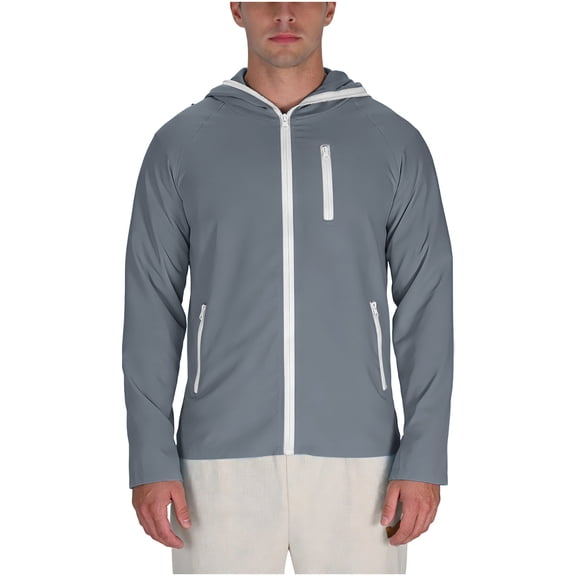Men's UPF 50 Sun Protection Hoodie Jacket Lightweight Full Zip Hoodies Long Sleeve Shirts for Men Hiking Fishing with Multi Pockets