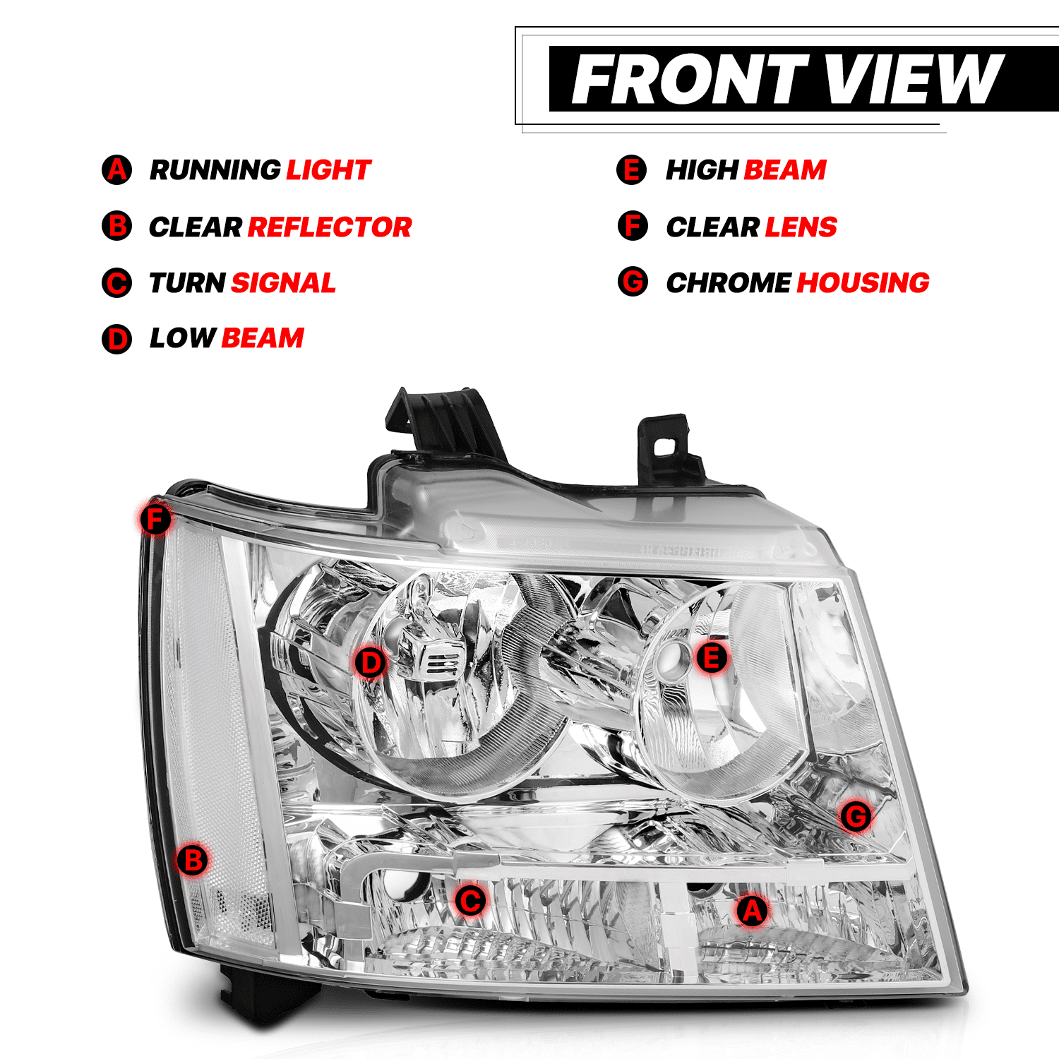 M-AUTO Headlights Assembly 07-14 Chevy Tahoe Suburban 1500 / 07-13 Avalanche  Suburban 2500 Truck, Chrome Housing Clear Lens Clear Corner 