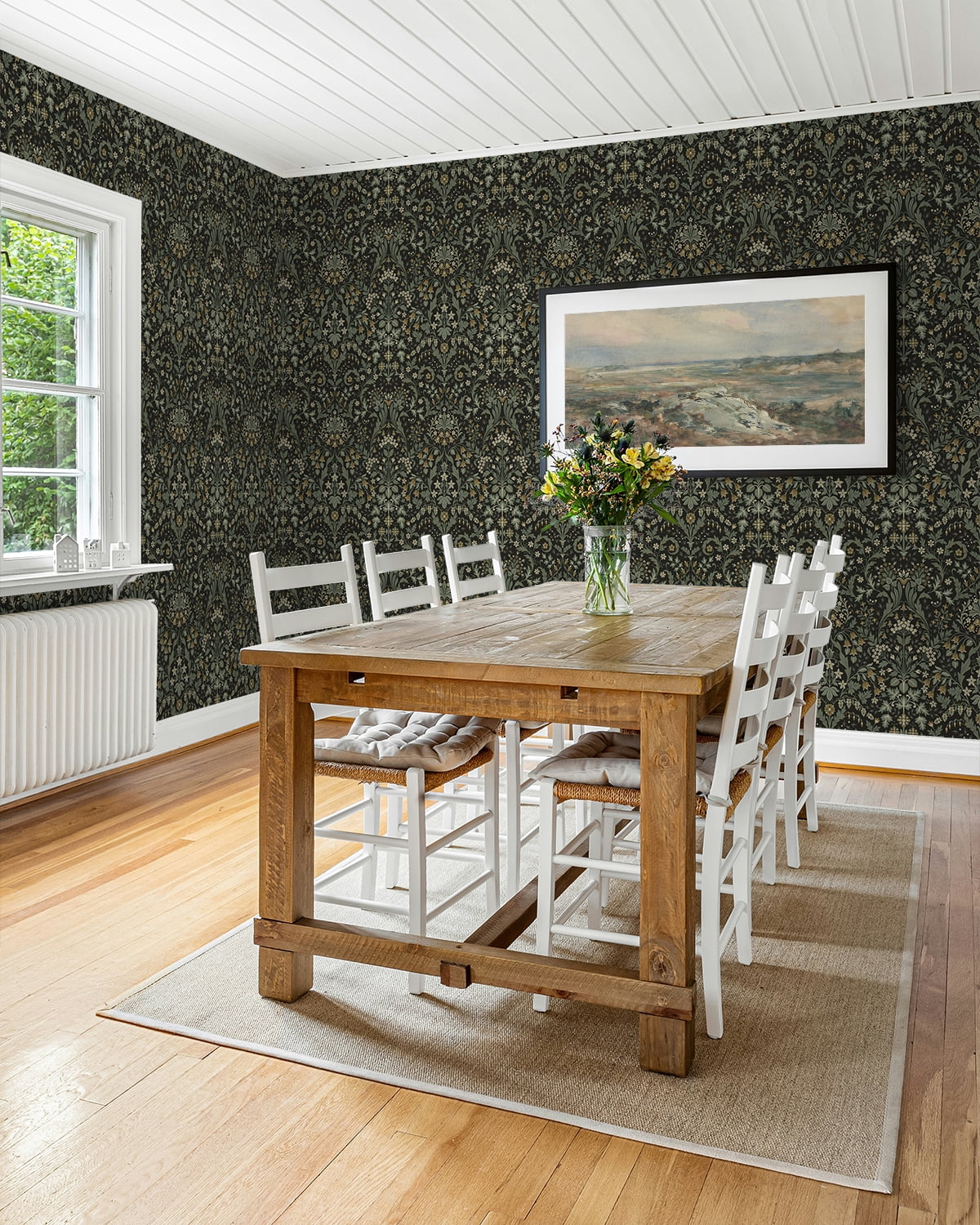 NextWall Ebony & Sage Filigree Floral Peel and Stick Wallpaper - 20.5 in. W x 9 ft. L Roll