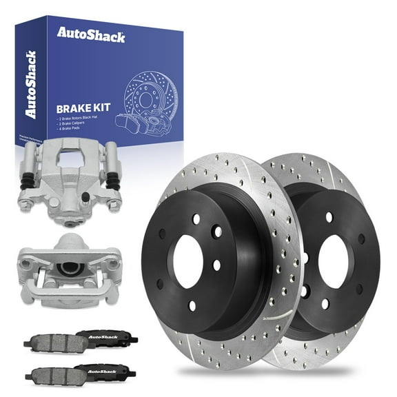 AutoShack Rear Drilled & Slotted Brake Rotors Ceramic Brake Pads Calipers | Replacement for 2002-2006 2009-2023 Nissan Altima 2004-2008 Maxima 2.5L FWD | E-Coated | 8-PC Brake Kit | ShadowGuard