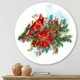 thumbnail image 2 of Designart 'Christmas Red Cardinal Bird and Poinsettia' Traditional Circle Metal Wall Art 11x11 - Disc of 11, 2 of 5