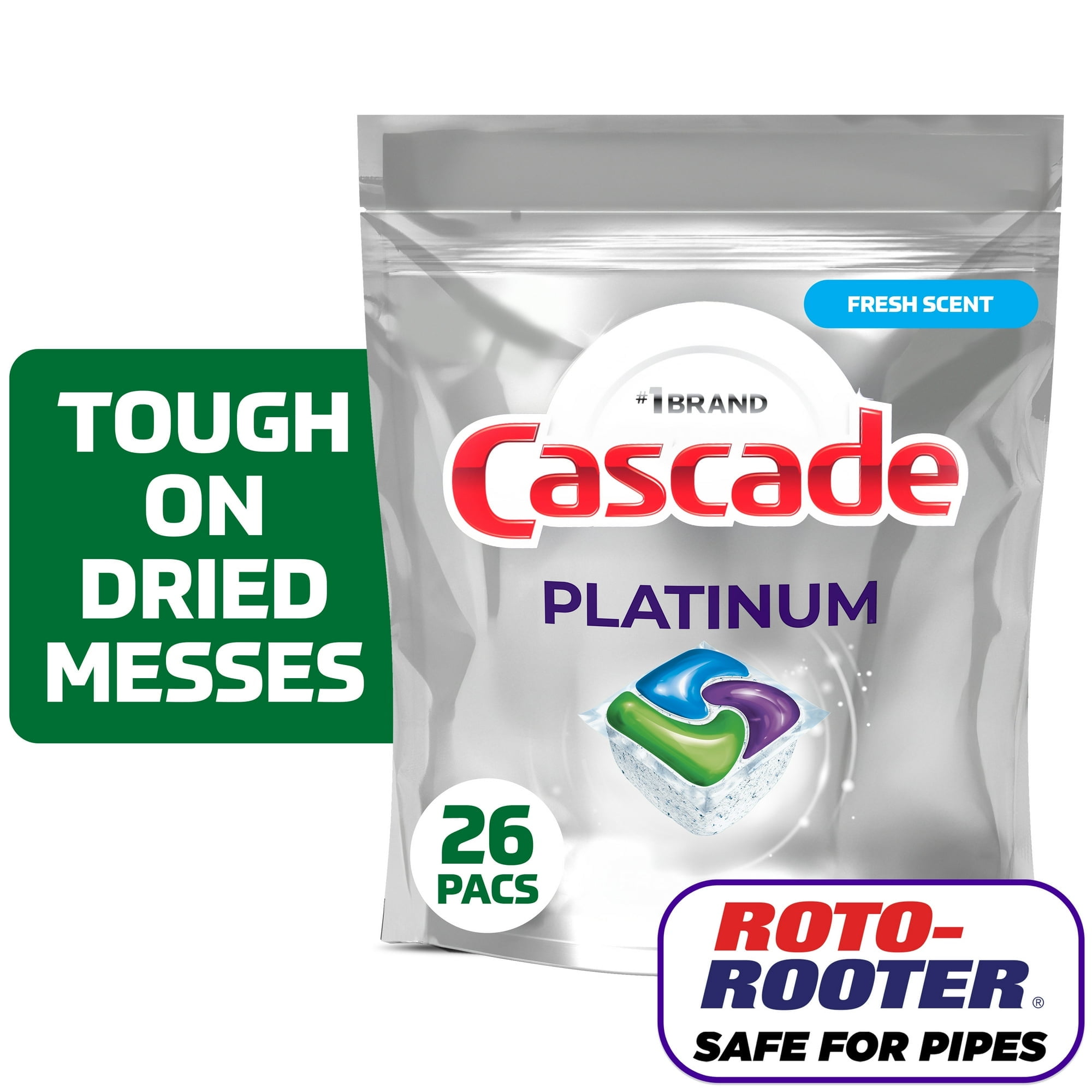 Cascade Platinum Fresh Dishwasher Detergent Pods, 26 ct with Microfiber Solid Color Towel by BundleEase