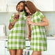 thumbnail image 4 of Easygdp White Green Plaid Camisón de manga corta para mujer, informal, estampado, 4 of 6