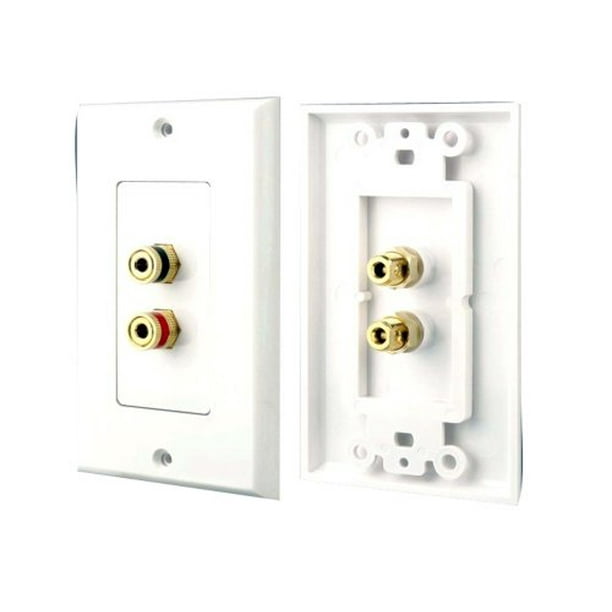 Dual Post Binding/Banana Plug Wall Plate White (2 Posts/Polarity For 1