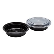 Karat [150 Pack - 24oz] Reusable Microwavable Meal Prep Containers with Lids | Black Round Plastic Food Containers (IM-FC4024B)